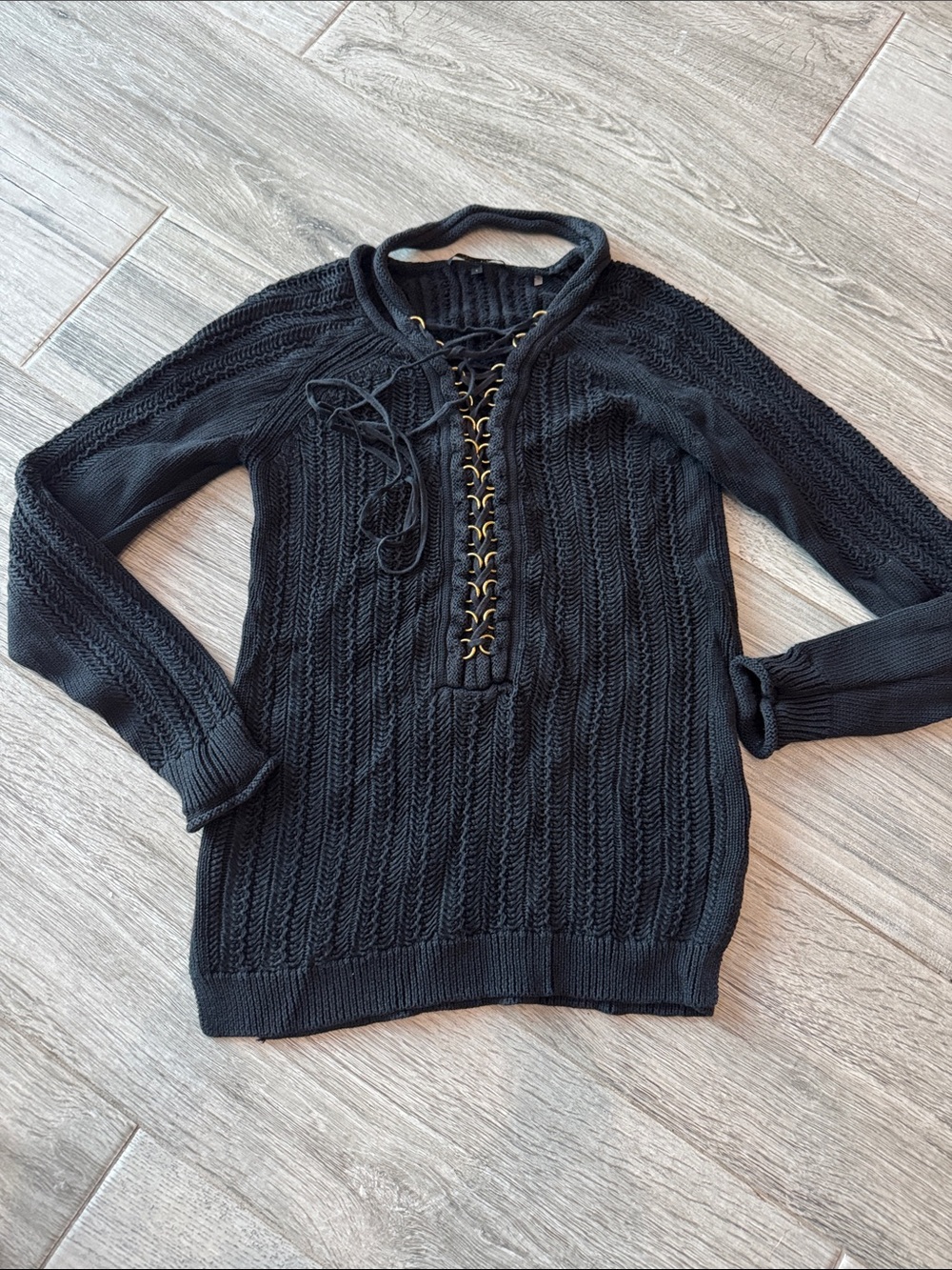 Kobi Halperin Black Lace-Up Cable Knit Sweater